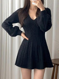 Wenkouban-nye outfits V Neck Long Sleeve Sweater Dress 2025 fashion trends y2k style party club outfits