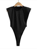 Wenkouban-Sexy tops women 2024 Summer one-pieces bodycon bodysuit padded shoulder bodysuit black sleeveless body suits for women white