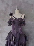 Wenkouban-2025 dress to impress party dress nye outfits Irregular Ruffled Suspender Prom Dress Dark Purple Long Birthday Dress YM1629