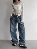 Wenkouban Vintage Y2k Jeans Women Baggy Kpop Gyaru Streetwear Wide Blue Denim Pants Harajuku Korean Acubi Fashion High Waist Jeans