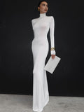 Wenkouban Turtleneck Long Sleeve Maxi Dress Women Gown Autumn Winter New Solid Sexy Long Dress Femme Fashion Floor-length Dress-Christmas Outfit