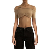 Wenkouban See Through Mesh Crop Top Women Pullovers Strapless Short Knit Cropped Tops Ladies Tee Shirt Sexy Off-shoulder T-shirt-Christmas Outfit