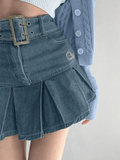 Wenkouban-nye outfits Buckle Belt Pleated Denim Mini Skirt 2025 fashion trends y2k style party club outfits