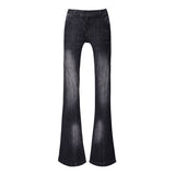 Wenkouban-American Black Washed Gradient Micro-flare Jeans Women Retro Street Loose Casual Hot Girl Sexy Low Waist Straight Pants