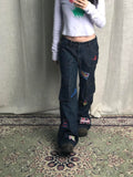 Wenkouban Y2k Graphic Cargo Jeans Women Harajuku Grunge Low Waist Denim Trouser Vintage High Street Aesthetic Japanese 2000s Jeans