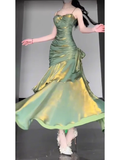 Wenkouban-2025 dress to impress party dress nye outfits Retro Mermaid Green Prom Dress With Flower  YM1602