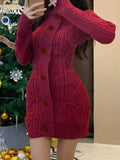 Wenkouban-Christmas Thanksgiving Gift New Year's Eve Dress Solid Cable Knit Breasted Mini Dress