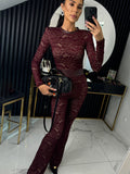 Wenkouban Lace Print Long Sleeve Jumpsuits Women Overalls Fashion Autumn Winter New Two Layer O Neck Slim Fit Sexy Jumpsuits-Christmas Outfit