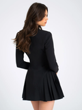 Wenkouban Autumn Black Blazer Mini Dress For Women Fashion V Neck Single-breasted Long Sleeve High Waist Pleated Sexy Dress-Christmas Outfit