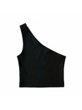 Wenkouban-One Shoulder Cropped Tanks Top Women Summer Sleeveless Tanks Camis Sexy Oblique Collar Elastic Corset Slim Crop Tops Tube Lady