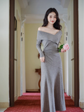 Wenkouban-2025 dress to impress party dress nye outfits New Elegant And Gentle Long Dress Gray Party Dress YM1681