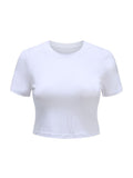 Wenkouban-O Neck Knit White Crop Top Women Summer Casual T Shirt Basic Sexy Streetwear Ribber Black Short Sleeve Tops