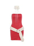 Wenkouban-Christmas Thanksgiving Gift New Year's Eve Dress Solid Bandeau With Fuzzy Belted Choker Mini Dress