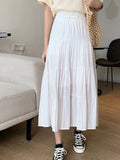 Wenkouban-Spring Summer Women Chiffon Skirts Vintage High Waist Elastic Patchwork White Black Chic Long Cake A-line Skirt for Student