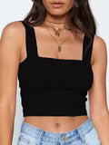 Wenkouban-Square Neck Sleeveless Summer Crop Top White Women Black Casual Basic T Shirt Off Shoulder Cami Sexy Backless Tank Top