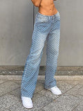 Wenkouban Blue vintage high rise boyfriend jeans with all over fringe design