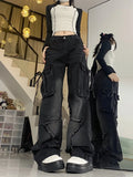 Wenkouban Vintage Y2k Women Black Baggy Cargo Jeans with Star Gothic Harajuku 90s Aesthetic Denim Trousers Kpop 2000s Jean Pants