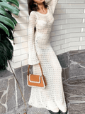 Wenkouban-nye outfits Crochet Hollow Backless Long Sleeve Cover Up Maxi Dress 2025 fashion trends y2k style party club outfits