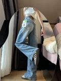 Wenkouban-Y2K Harajuku Simple Washed Blue Straight Jeans Women Autumn Retro Streetwear Loose Casual Fashion High Waisted Wide Leg Pants