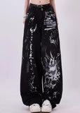 Wenkouban Black grunge graffiti print baggy jeans