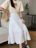 Wenkouban-Spring Summer Women Chiffon Skirts Vintage High Waist Elastic Patchwork White Black Chic Long Cake A-line Skirt for Student