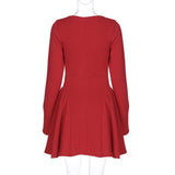 Wenkouban-back to school outfit nye outfit  Red Long Sleeve Evening Party Dress Women 2025 Pleated Robes Elegant Sexy Dress Bodycon Mini Winter Dress Vestidos