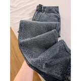 Wenkouban-y2k outfits Valentine's Day gift Women Washed Blue Wide Leg Jeans Spring Fashion Water Ripple Jacquard Straight Loose Denim Pants Female Trousers Slim Jeans