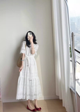 Wenkouban-2025 dress to impress party dress nye outfits White Lace Dress Women's Summer New Hollow Embroidery Long Dress YM1759