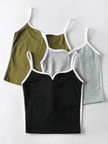 Wenkouban-Black crop top summer sexy tops women 2025 spaghetti strap top casual v neck camis knit sleeveless cami top army green cami gray