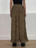 Wenkouban-Brown vintage floral mesh maxi skirt- Streetwear y2k outfits Fall Outfits Christmas Thanksgiving Gift New Year's Eve