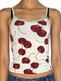 Wenkouban-y2k Outfits christmas outfit Lace Trim Cherry Print Contrast Tank Top