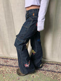 Wenkouban Y2k Graphic Cargo Jeans Women Harajuku Grunge Low Waist Denim Trouser Vintage High Street Aesthetic Japanese 2000s Jeans