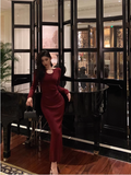 Wenkouban-2025 dress to impress party dress nye outfits Red Long-Sleeved Knitted Dress-Style Hollow Party Dress YM1673