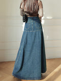 Wenkouban-swaggy outfits back to school outfits Qiukichonson Maxi Long Skirts Women Korean Vintage Autumn Winter High Waist Jean Skirt Ladies A-Line Ruffle Pleated Denim Skirt