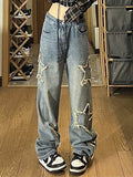 Wenkouban-Faded vintage boyfriend jeans with star patch- Streetwear y2k outfits Fall Outfits Christmas Thanksgiving Gift New Year's Eve