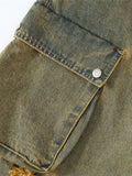 Wenkouban Vintage washed cargo jeans with holes