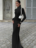 Wenkouban Turtleneck Long Sleeve Maxi Dress Women Gown Autumn Winter New Solid Sexy Long Dress Femme Fashion Floor-length Dress-Christmas Outfit