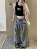 Wenkouban Sweet Black Women Plaid Pants Coquette Japanese Style Cute Wide Leg Trousers Harajuku Kawaii Palazzo Pants Vintage Y2k