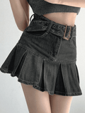 Wenkouban-nye outfits Buckle Belt Pleated Denim Mini Skirt 2025 fashion trends y2k style party club outfits