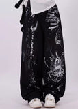 Wenkouban Black grunge graffiti print baggy jeans