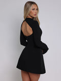 Wenkouban Long Sleeve Backless Sexy Mini Dress For Women Autumn Winter New O Neck High Waist A-line Club Party Sexy Dress Elegant-Christmas Outfit