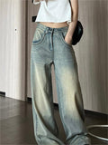 Wenkouban-Faded high waisted baggy jeans- Streetwear y2k outfits Fall Outfits Christmas Thanksgiving Gift New Year's Eve