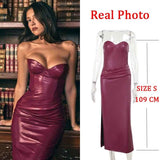 Wenkouban-back to school outfit nye outfit  Pu Leather Strapless Bodycon Elegant Evening Party Dress Women Backless Sexy Dress Bandage Long Summer Dress Vestidos