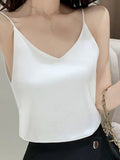 Wenkouban-Casual V-Neck Sexy Solid Satin Woman Camis Tank Tops Chiffon Sleeveless Camisole Top Halter Camis Tops