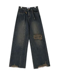 Wenkouban-Vintage Gewaschene Baggy Boyfriend Jeans mit Schnalle und Gerippten Details- Streetwear y2k outfits Fall Outfits Christmas Thanksgiving Gift New Year's Eve