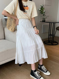 Wenkouban-Spring Summer Women Chiffon Skirts Vintage High Waist Elastic Patchwork White Black Chic Long Cake A-line Skirt for Student