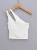 Wenkouban-2024 Sexy Women's Crop Top Solid Stretch Fit Knit Sleeveless One Shoulder Hollow Out Basic Backless Tank Top