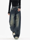 Wenkouban-Dark washed vintage baggy boyfriend jeans- Streetwear y2k outfits Fall Outfits Christmas Thanksgiving Gift New Year's Eve