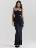 Wenkouban Elegant Strapless Bodycon Sexy Maxi Dress Women Black Fashion Off-shoulder Sleeveless Backless Club Party Long Dress-Christmas Outfit