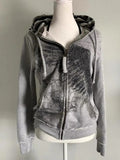 Wenkouban-Y2K Retro Rhinestone Print Gray Zip Hoodie Women Autumn Winter Millennium Harajuku Hot Girls Slim Fashion Street Casual Tops